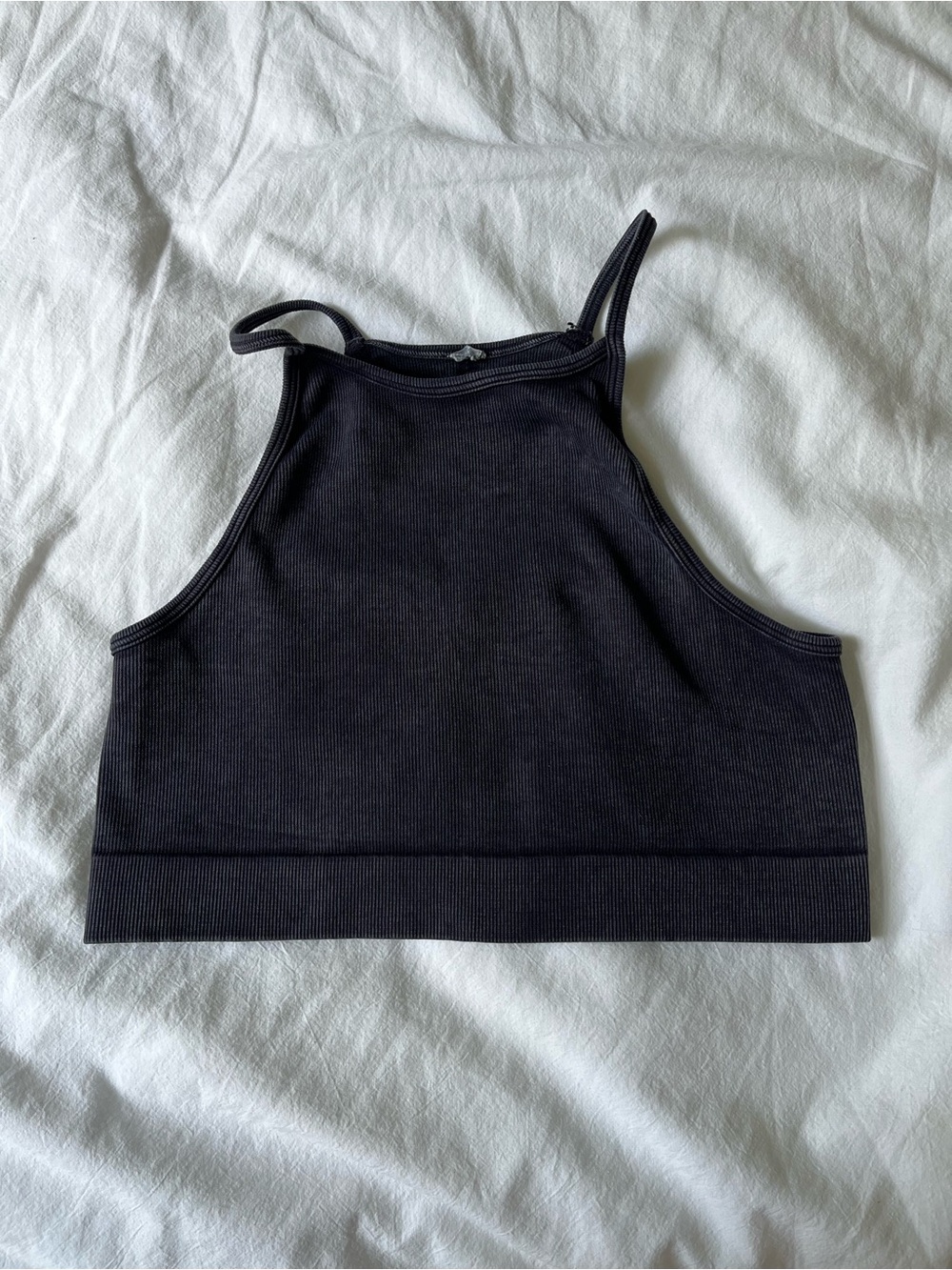 Nikibiki washed black stretch high neck cropped tank